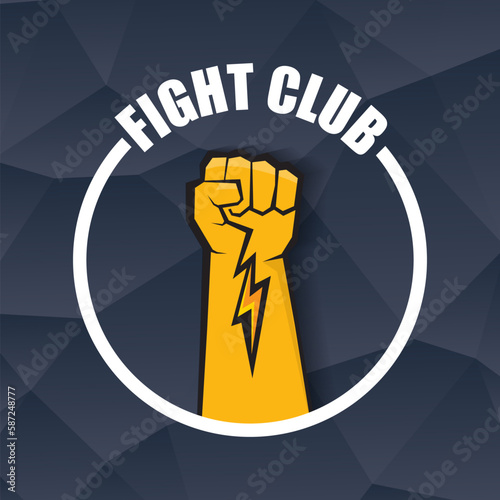 fight club vector logo with orange man fist isolated on crystal grey background. MMA Mixed martial arts concept design template. Fight club icon design template