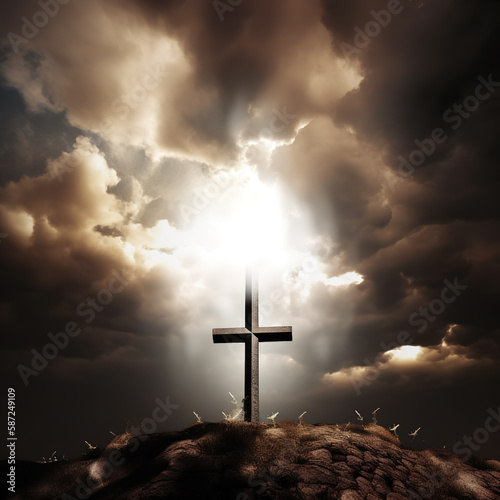 Easter Crucify & Easter Pain: A Solemn Reflection on the Suffering and Sacrifice Through The Easter Cross That Paved the Way for Salvation - Generative AI © Remus