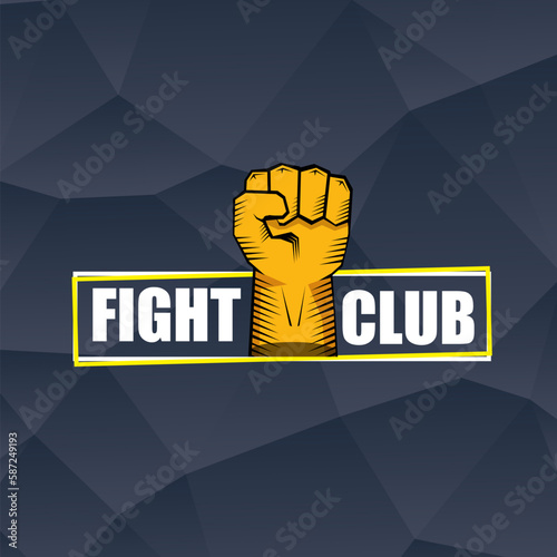 fight club vector logo with orange man fist isolated on crystal grey background. MMA Mixed martial arts concept design template. Fight club icon design template