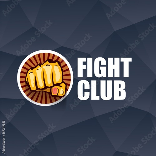 fight club vector logo with orange man fist isolated on crystal grey background. MMA Mixed martial arts concept design template. Fight club icon design template