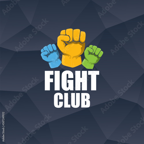 fight club vector logo with orange man fist isolated on crystal grey background. MMA Mixed martial arts concept design template. Fight club icon design template