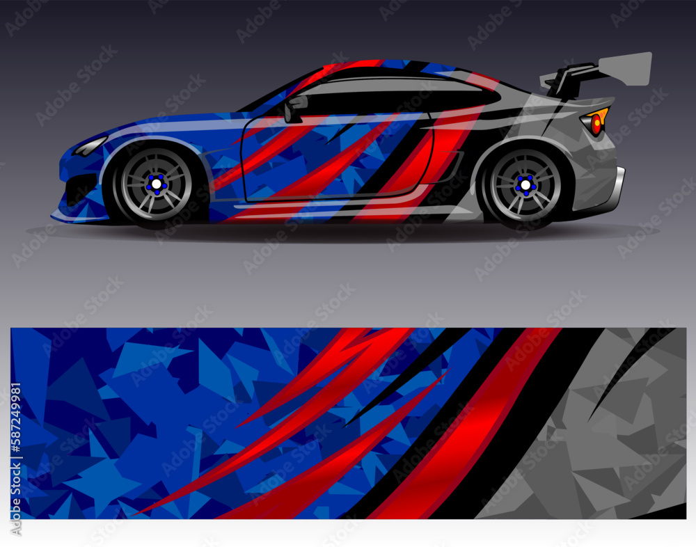 Car wrap design vector. Graphic abstract stripe racing background kit designs for wrap vehicle  race car  rally  adventure and livery