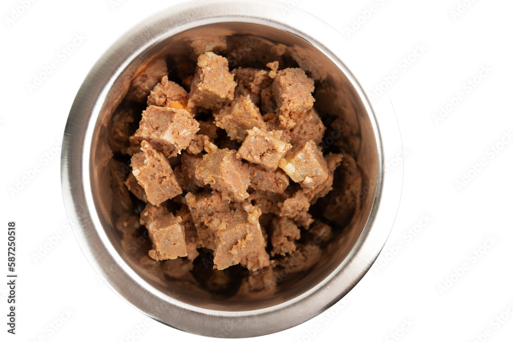 canned food for dogs and cats,pet food,wet feed in bowl isolated on white background canned food for dogs and cats,pet food,wet feed in bowl isolated on white background