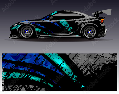 Car wrap design vector. Graphic abstract stripe racing background kit designs for wrap vehicle  race car  rally  adventure and livery