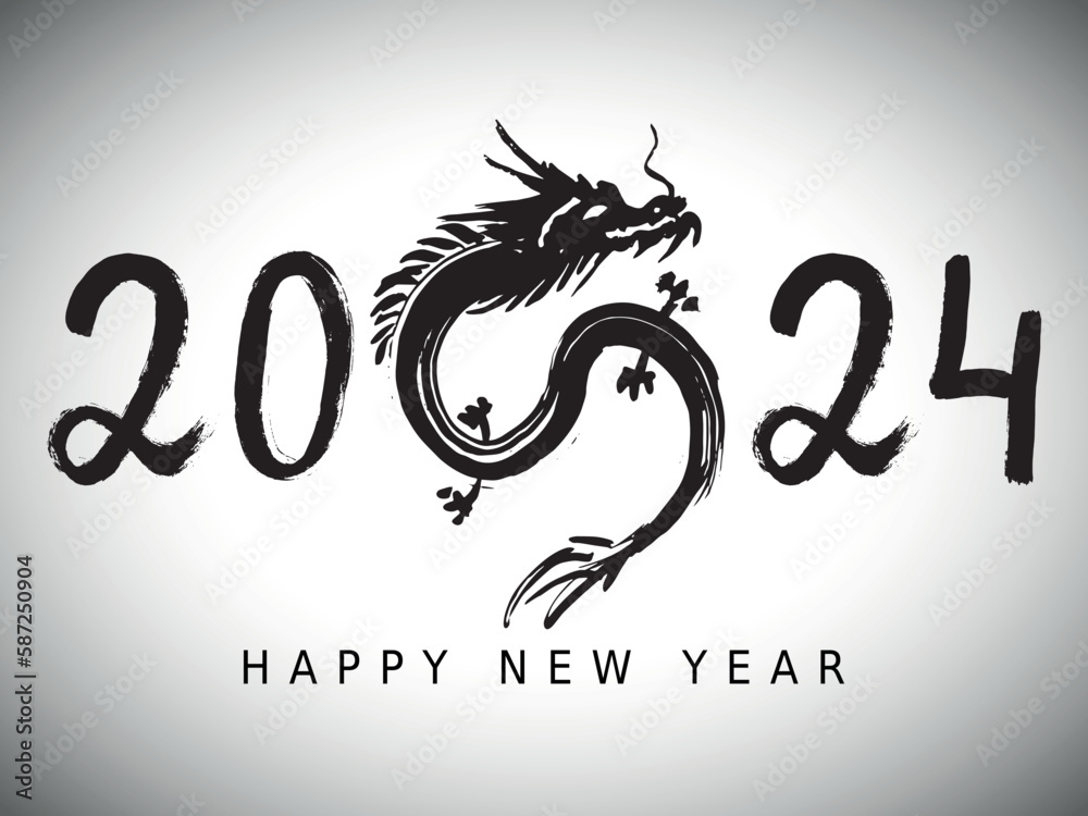 Happy chinese new year 2024 year of the dragon zodiac sign. Hand drawn
