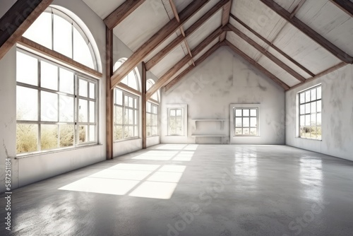 empty white room with large windows. Generative AI