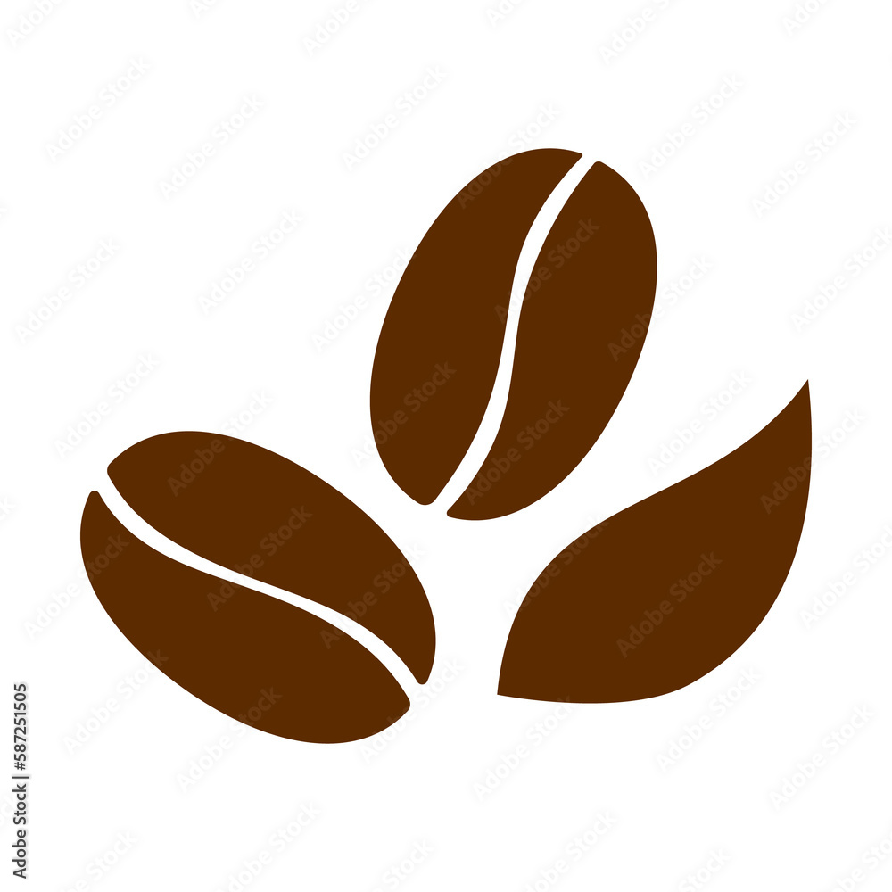 Coffee beans and a leaf brown icon. Two roasted beans. Illustration on transparent background Coffee beans and a leaf brown icon. Two roasted beans. Illustration on transparent background
