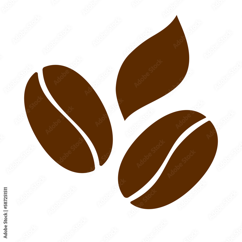 Coffee beans and a leaf brown icon. Two roasted beans. Illustration on transparent background Coffee beans and a leaf brown icon. Two roasted beans. Illustration on transparent background