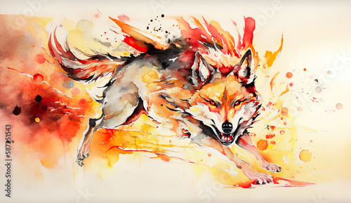 "wolf A Vibrant and Dynamic Watercolor Painting" Generative AI