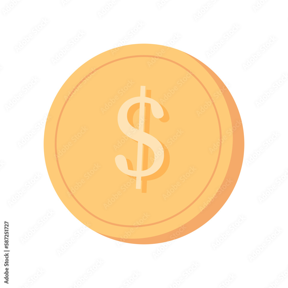 Gold coin with dollar sign icon. Graphic user interface design element. Money symbol. Flat vector illustration. Gold coin with dollar sign icon. Graphic user interface design element. Money symbol. Flat vector illustration.