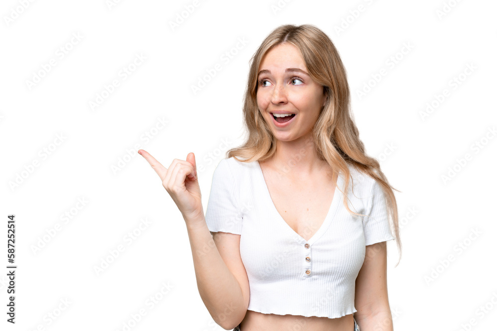 Young English woman over isolated background intending to realizes the solution while lifting a finger up Young English woman over isolated background intending to realizes the solution while lifting a finger up