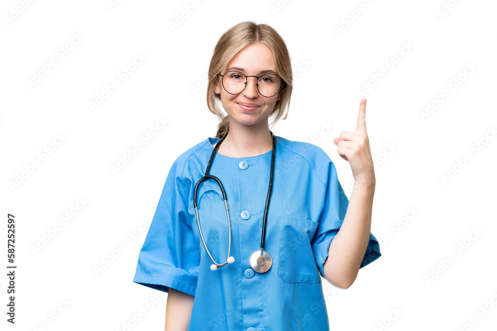 Young nurse English woman over isolated background pointing with the index finger a great idea Young nurse English woman over isolated background pointing with the index finger a great idea