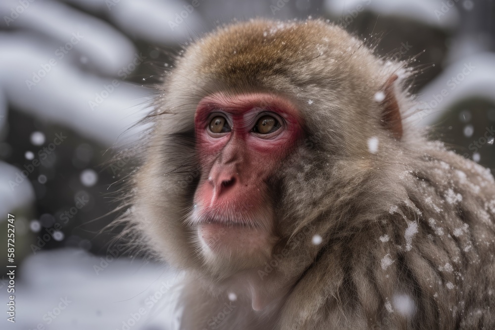 Obraz premium The zoological park's Japanese monkey. Generative AI