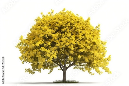 yellow-leaved tree against a white background. Generative AI