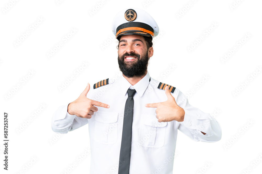 Airplane caucasian pilot man over isolated chroma key background proud and self-satisfied Airplane caucasian pilot man over isolated chroma key background proud and self-satisfied