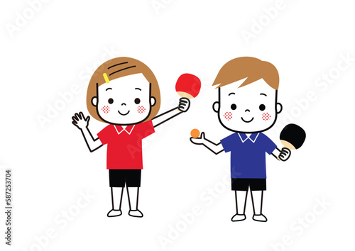 卓球をしている男の子と女の子