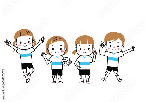 バレーボールをしている笑顔の女の子たち　