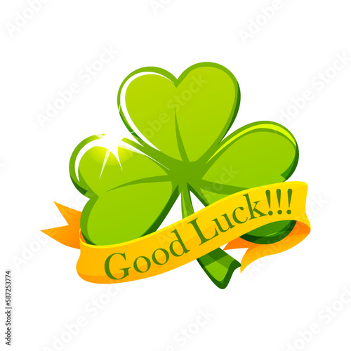 Green clover and ribbon. Good luck symbol