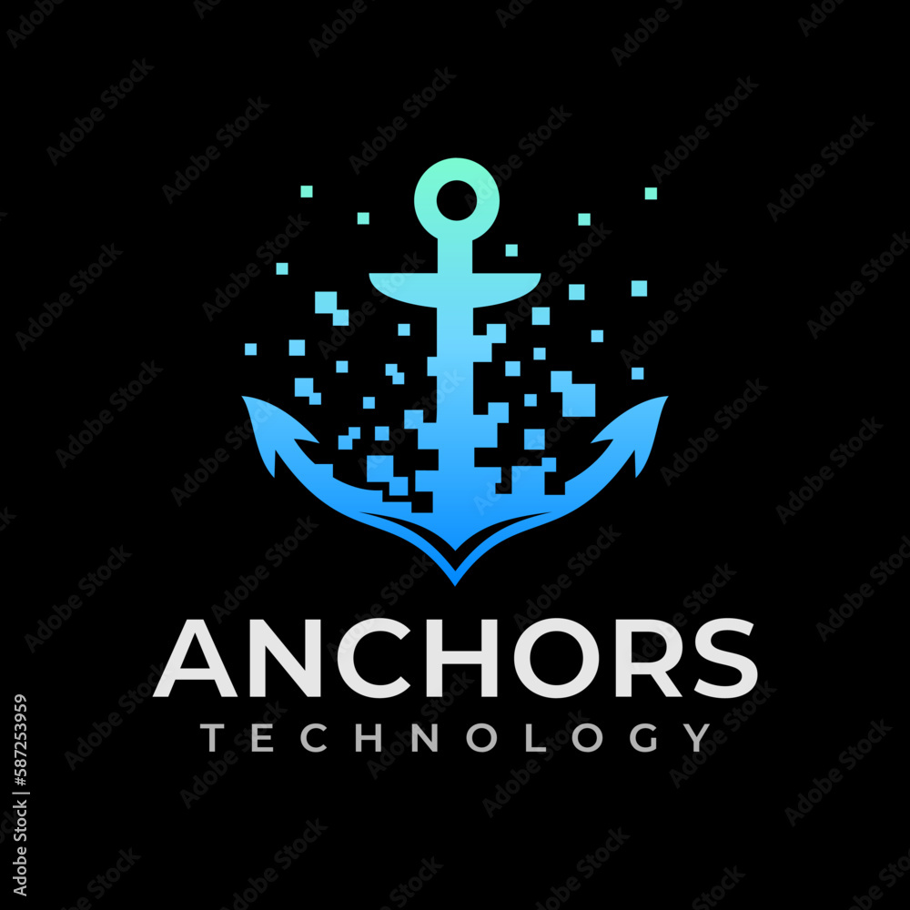 Fototapeta premium Modern technology digital pixel anchor logo design