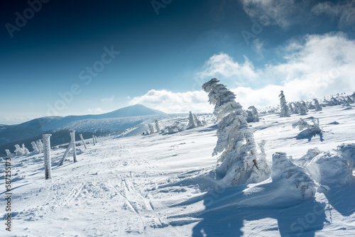 Widok na Śnieżkę, Karkonsze zimą / View of Śnieżka, Karkonosze Mountains in winter