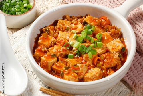 sichuan mapo tofu or Mapo doufu,Chili Tofu, traditional chinese dish 