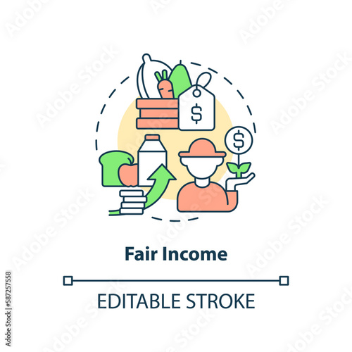 Fair income concept icon. Farm products profit. Agriculture policy objective abstract idea thin line illustration. Isolated outline drawing. Editable stroke. Arial, Myriad Pro-Bold fonts used