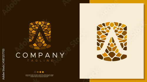 Luxury building brick stone wall letter A logo design