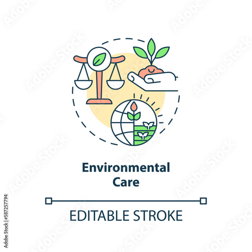Environmental care concept icon. Natural resources. Agriculture policy objective abstract idea thin line illustration. Isolated outline drawing. Editable stroke. Arial, Myriad Pro-Bold fonts used