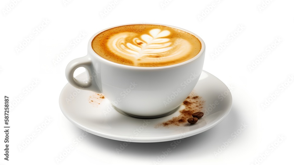 Cup Coffee Latte Isolated on White Background, Image Ai Generated Cup Coffee Latte Isolated on White Background, Image Ai Generated