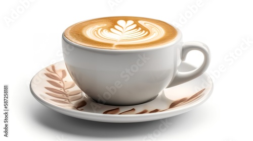 Cup Coffee Latte Isolated on White Background, Image Ai Generated