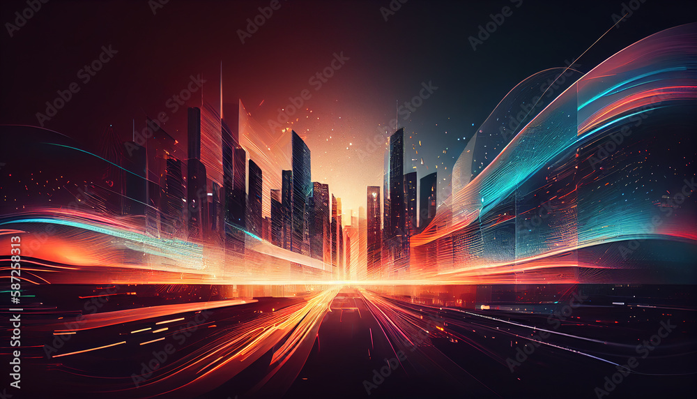 Illustration speed light flow through the city
