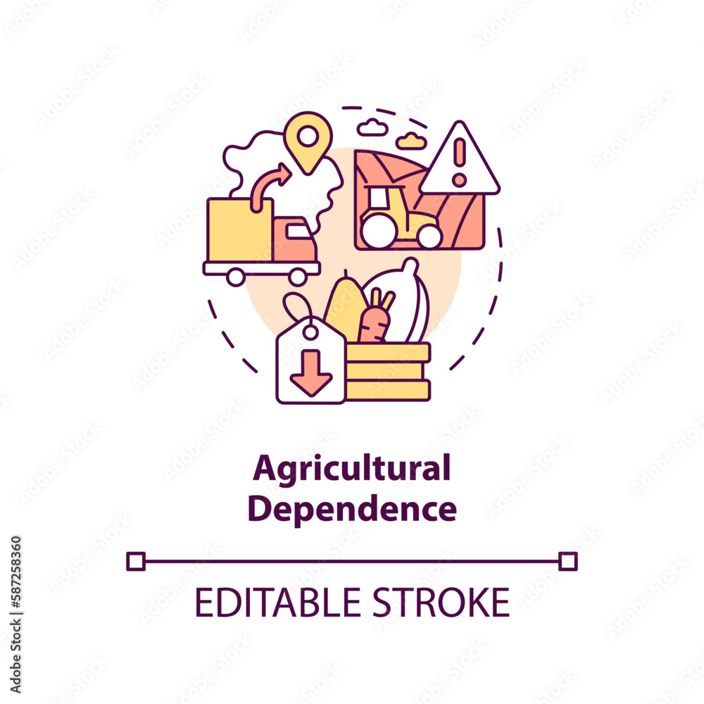 Agricultural dependence concept icon. Disadvantage of farming policy abstract idea thin line illustration. Isolated outline drawing. Editable stroke. Arial, Myriad Pro-Bold fonts used