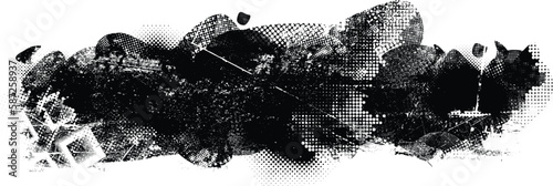 Glitch distorted geometric shape . Noise destroyed logo . Trendy defect error shapes . Glitched frame .Grunge textured . Distressed effect .Vector shapes with a halftone dots screen print texture.