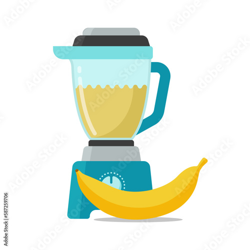 banana smoothie in blender flat vector  illustration logo clipart