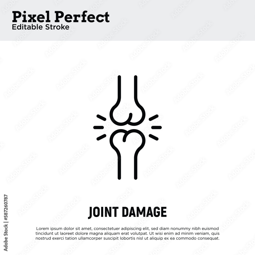 Joint damage, arthritis, inflammation. Thin line icon. Pixel perfect, editable stroke. Vector illustration. Joint damage, arthritis, inflammation. Thin line icon. Pixel perfect, editable stroke. Vector illustration.