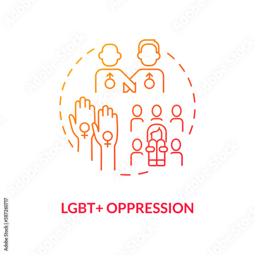 LGBT oppression red gradient concept icon. Discrimination of minorities. Social injustice example abstract idea thin line illustration. Isolated outline drawing. Myriad Pro-Bold font used