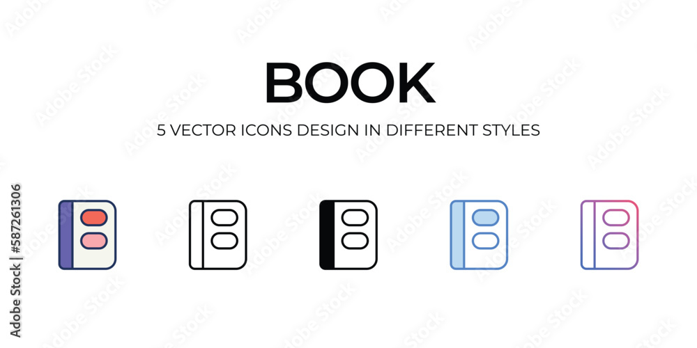 Book Icon Design in Five style with Editable Stroke. Line, Solid, Flat Line, Duo Tone Color, and Color Gradient Line. Suitable for Web Page, Mobile App, UI, UX�and�GUI�design. Book Icon Design in Five style with Editable Stroke. Line, Solid, Flat Line, Duo Tone Color, and Color Gradient Line. Suitable for Web Page, Mobile App, UI, UX�and�GUI�design.