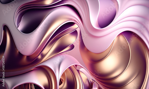 Abstract pink glossy wallpaper. Shiny wavy texture with creamy details. Background with curvy shapes. Generative Ai