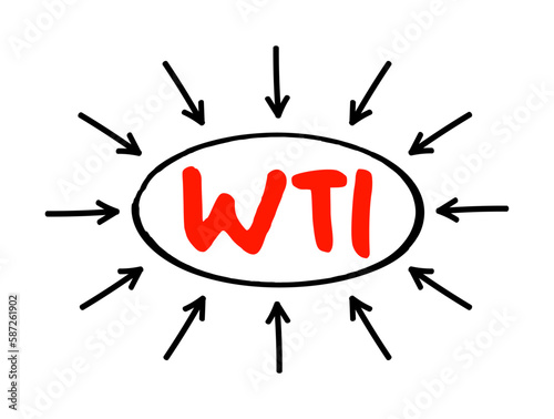 WTI West Texas Intermediate - light, sweet crude oil that serves as one of the main global oil benchmarks, acronym text with arrows