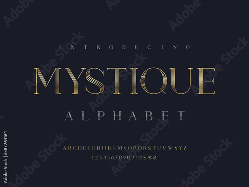 Vector of stylized modern glamorous font and alphabet design with uppercase, numbers and symbols