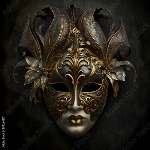 Venetian carnival mask, ornate masquerade mask, generative ai © DimiluxePrints
