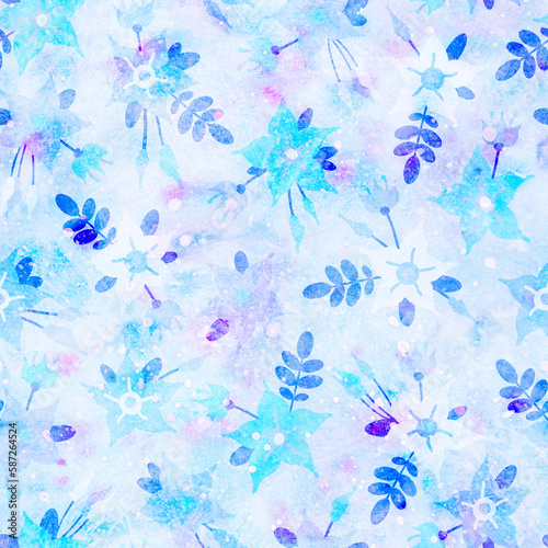 Illustration with a seamless pattern. Floral ornament for the design of textiles, packaging, wrappers, flyers. For scrapbooking. Seamless background. Watercolor style.