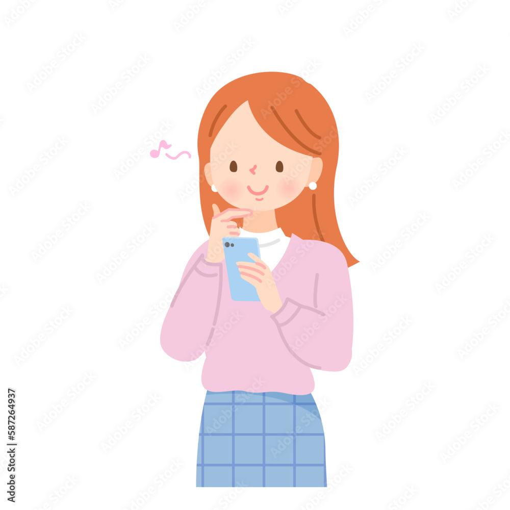 楽しそうにスマホの画面を見る若い女性 楽しそうにスマホの画面を見る若い女性