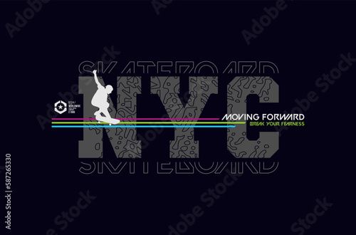 Vector illustration on the theme of skateboard and skateboarding in Brooklyn. Sport typography, t-shirt graphics, print, poster, banner, flyer, postcard,etc	