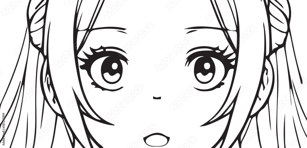 Premium Vector | Surprised anime face. manga style big blue eyes, little  nose and kawaii mouth. hand drawn cartoon illustration.