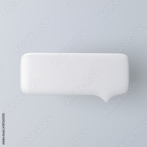 3D white rectangular speech bubble icon on a grey background.