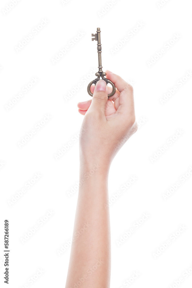 Hand holding a key isolated on white background with clipping path. Hand holding a key isolated on white background with clipping path.