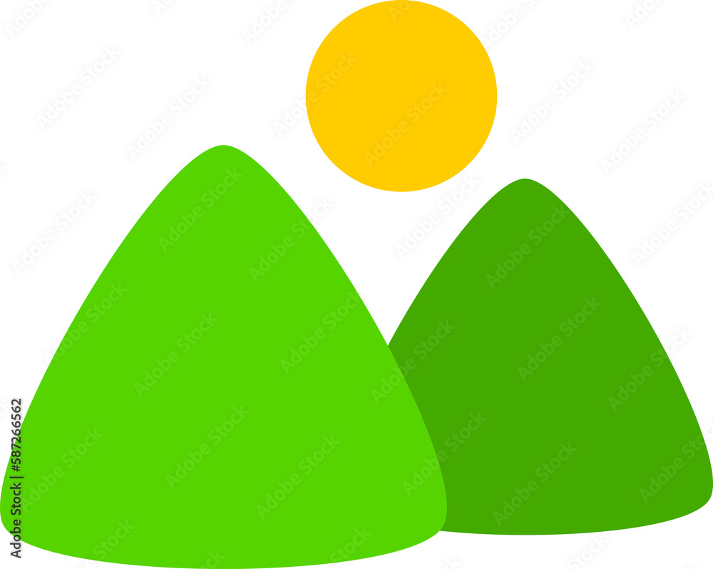 Cute green triangle mountain with sun sunshine valley drawing doodle icon logo flat PNG Cute green triangle mountain with sun sunshine valley drawing doodle icon logo flat PNG
