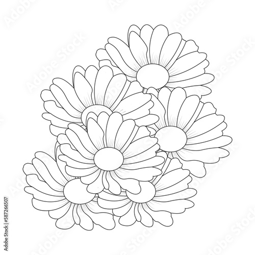 Daisy Flower Coloring page And Book Line art Illustration 