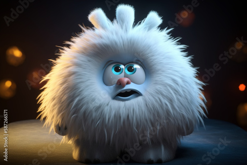 Fluffy funny cute creature, white furry little kind fantasy monster. Generative AI
